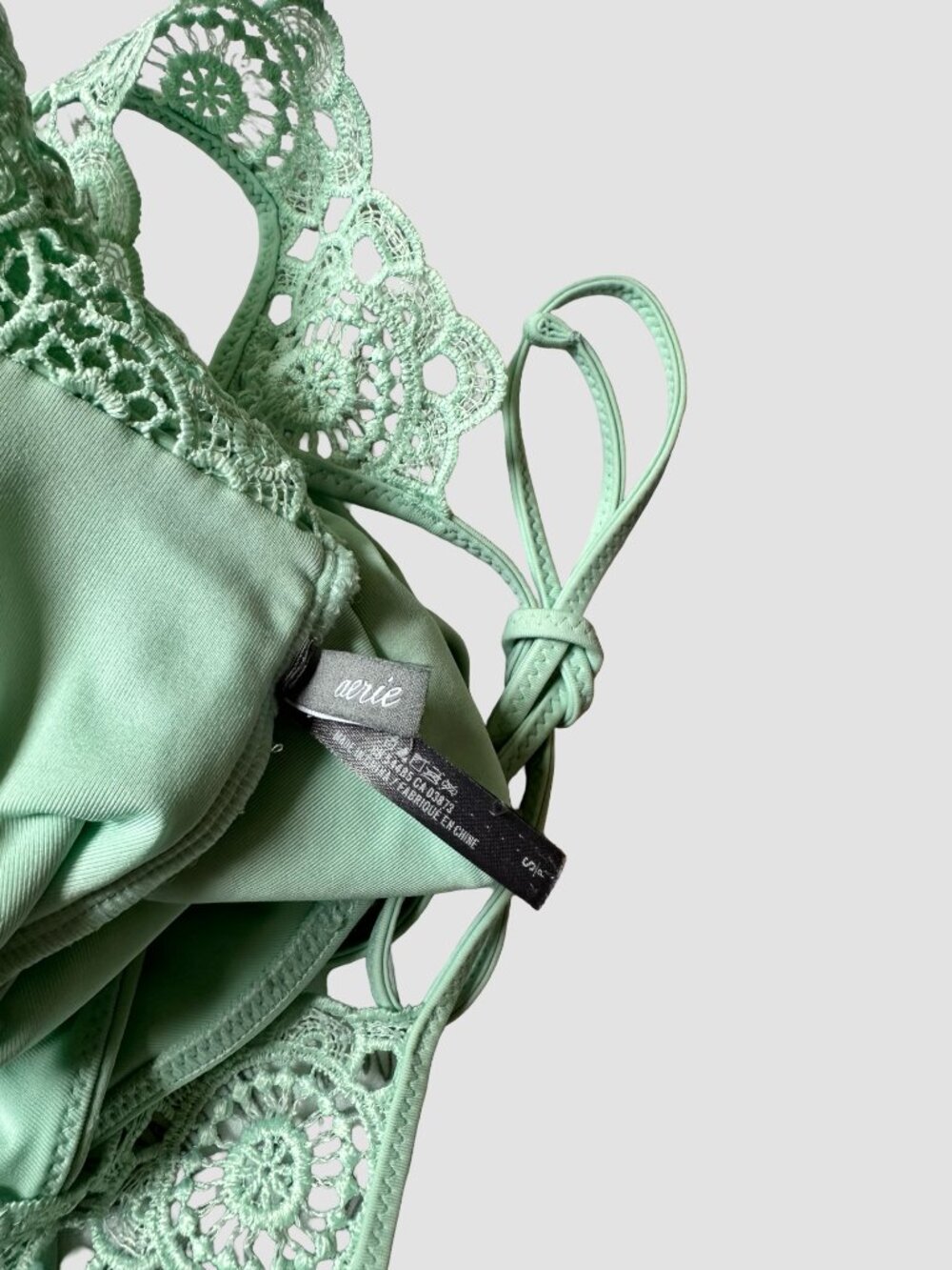 Aerie Green Lace One Piece Swimsuit Sexy Halter Tie Lace Back Womens Size S/P - Picture 5 of 9